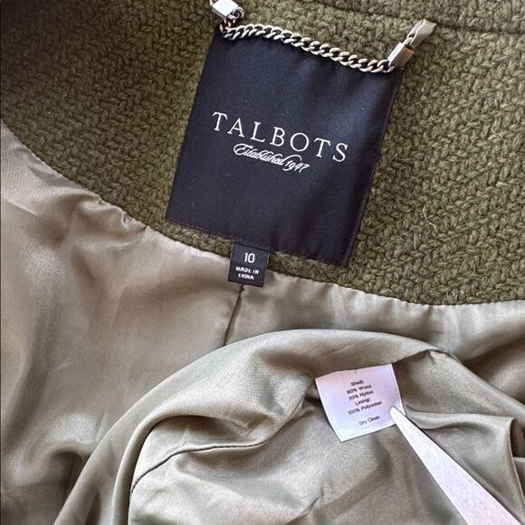 Talbots Women’s Green Wool Blend Pea Coat 3/4 Sleeve Chic Cropped Jacket Size 10 - Picture 3 of 15